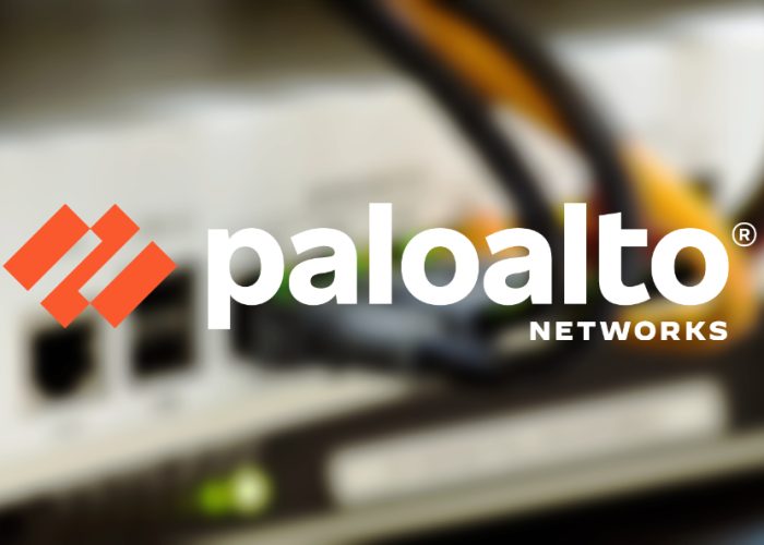 Palo Alto Networks logo on a blurred background of a router